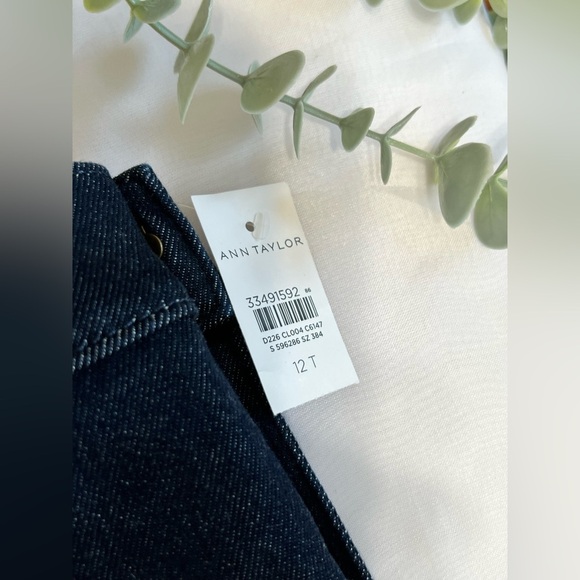 New Ann Taylor The Trouser Denim High Rise Wide Leg Jeans Size 12T Dark Wash - Picture 4 of 11